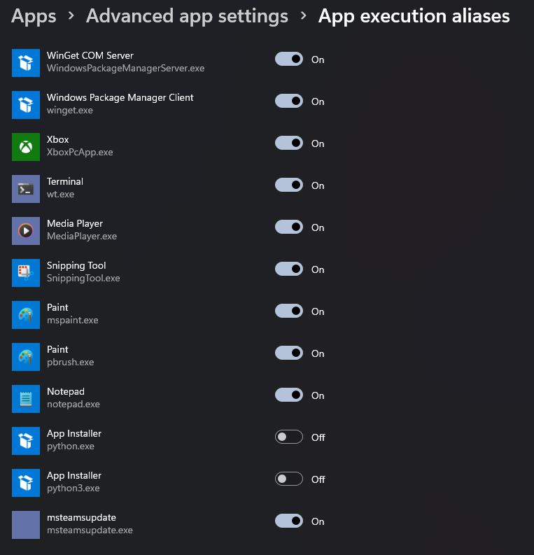 Manage App Execution Alias IMG